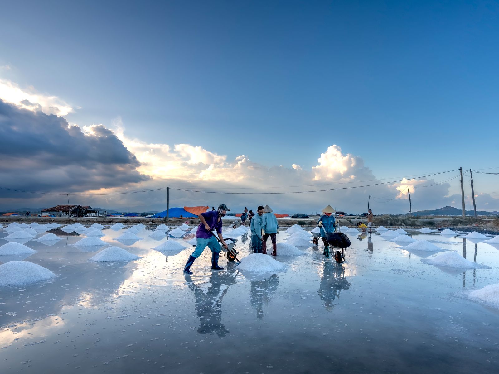 Salt mounds forming at sunrise