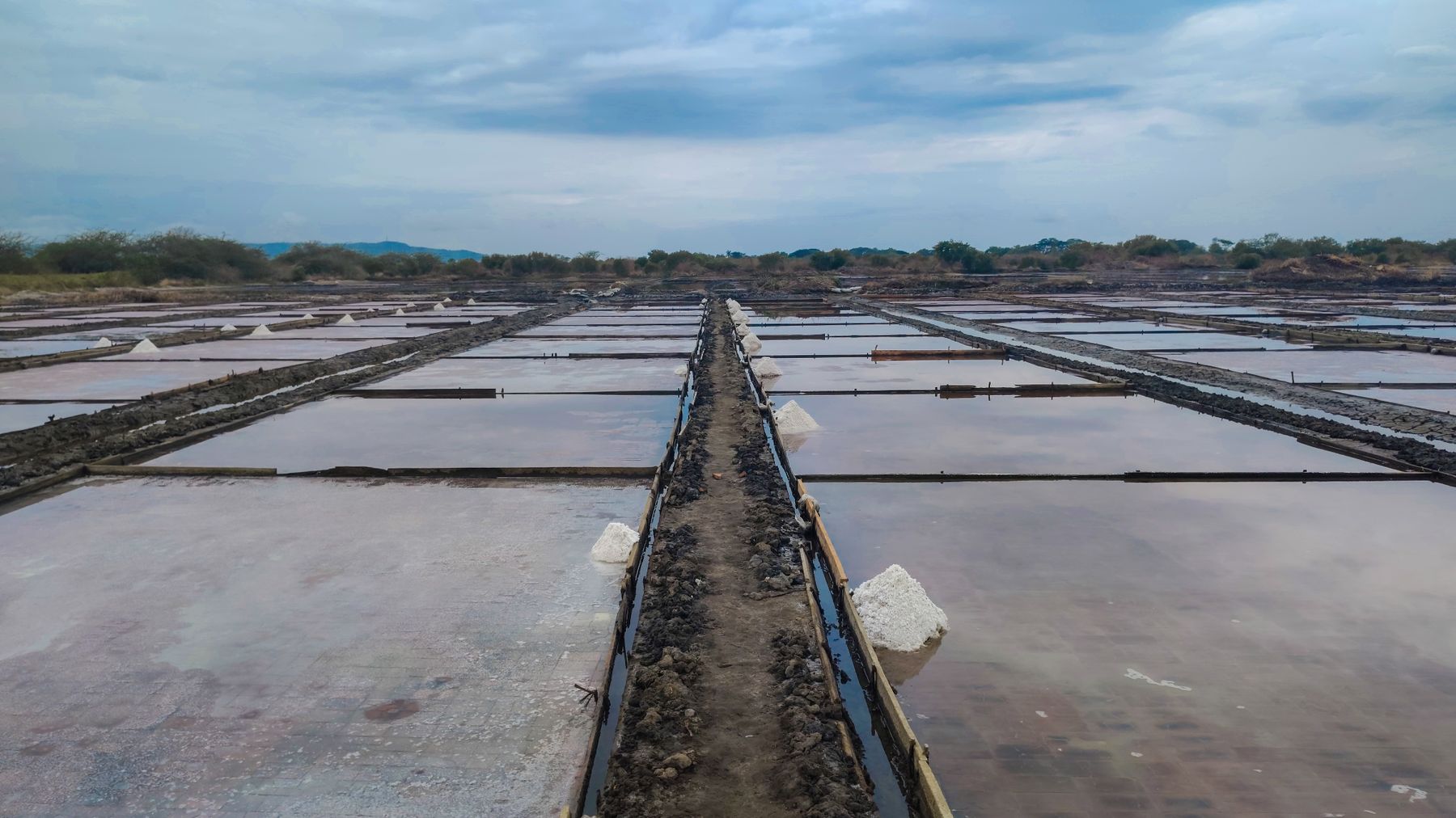 Traditional seawater evaporation ponds at the shoreline